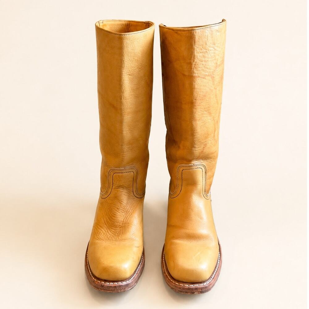 Vintage Frye Campus Leather Banana Boots Women 9 M Yellow Square Toe Western
